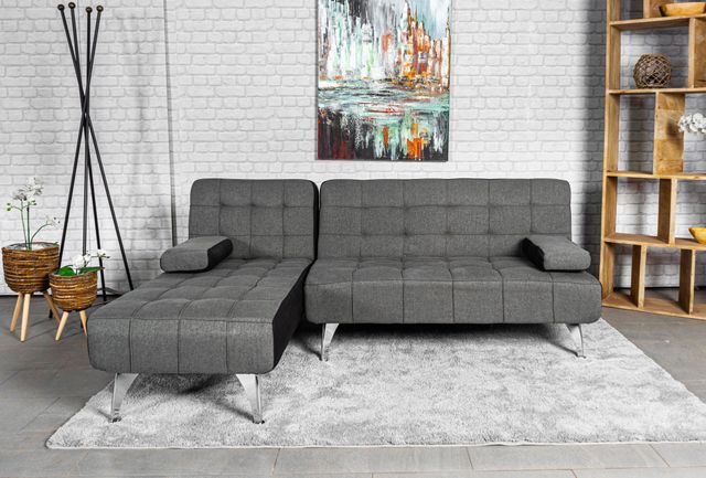 Sofá-cama chaise-longue gris tela