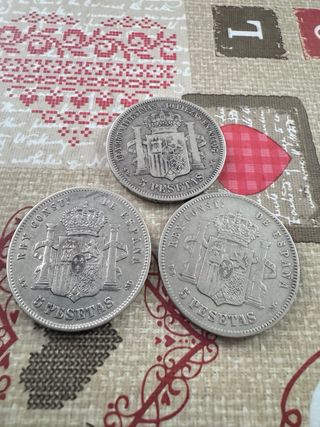5 pesetas 1871 1877 1888 monedas  de plata