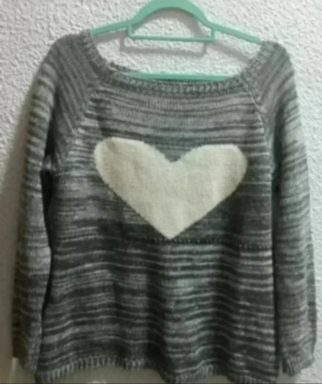 Suéter Jersey Corazón Cinza/Bege Tamanho Único