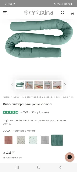 Rulo protector cama/cuna bebé marca Mimuselina