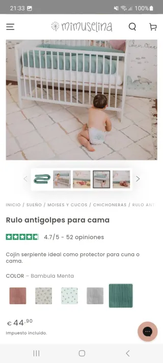 Rulo protector cama/cuna bebé marca Mimuselina