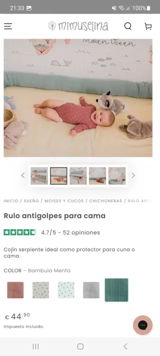Rulo protector cama/cuna bebé marca Mimuselina