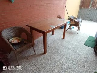 Mesa de madera auténtica y cristal en cubierta.