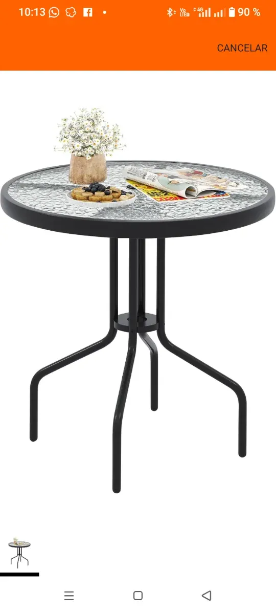 Tavolo rotondo da giardino in vetro temperato