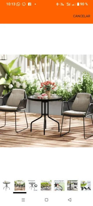 Mesa redonda jardín vidrio templado