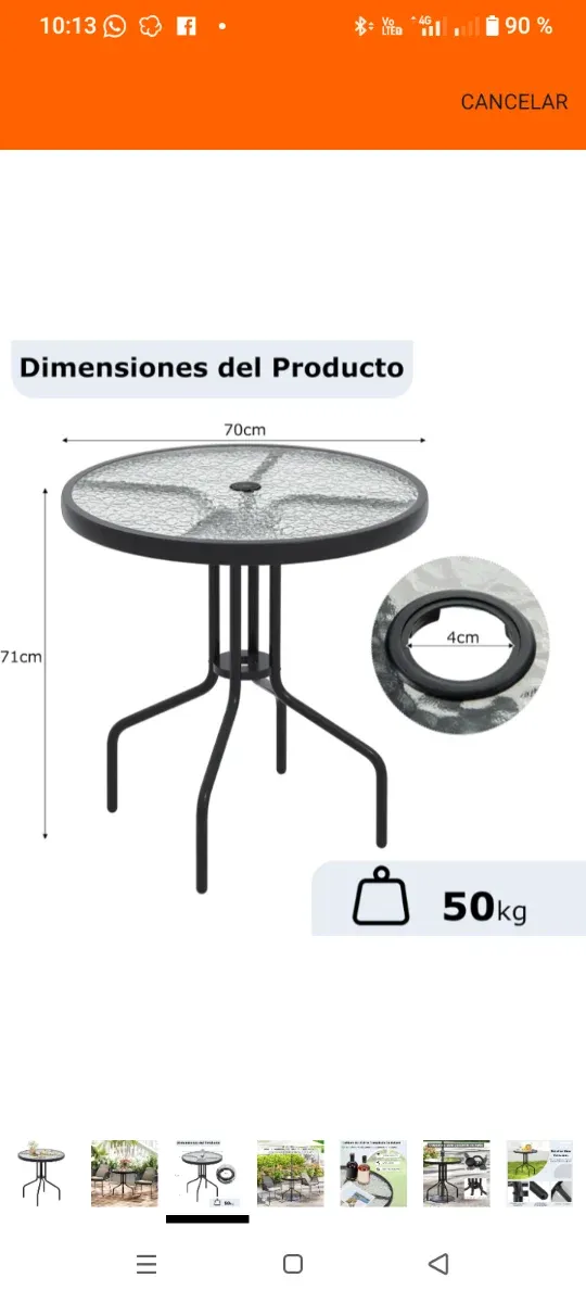 Tavolo rotondo da giardino in vetro temperato