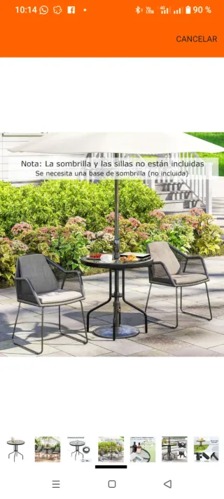 Mesa redonda jardín vidrio templado