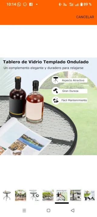 Mesa redonda jardín vidrio templado