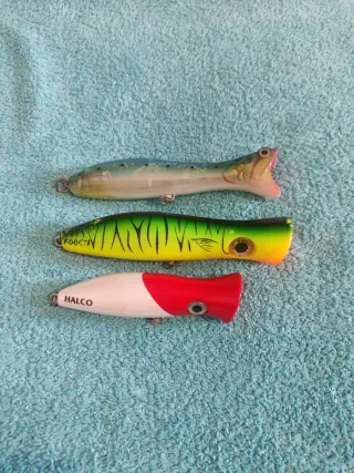3 señuelos de pesca tipo Popper