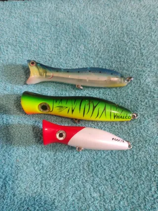 3 señuelos de pesca tipo Popper