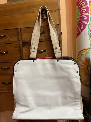 Bolso Piel Massimo Dutti Beige/Blanco/rojo