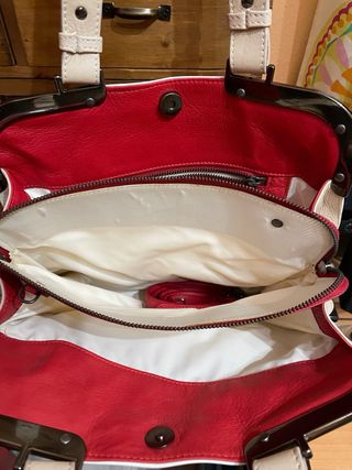 Bolso Piel Massimo Dutti Beige/Blanco/rojo