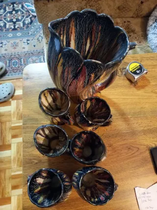 Juego Jarra y Vasos Cuerno/Hueso Cerámica