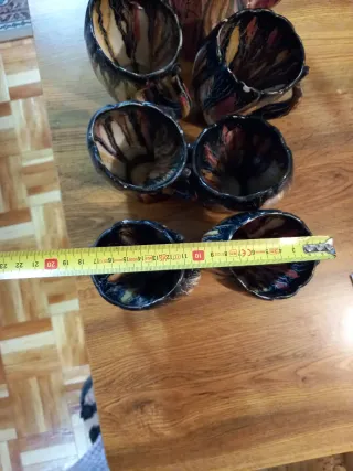 Juego Jarra y Vasos Cuerno/Hueso Cerámica