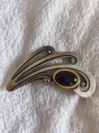 Broche Plata con Piedra Negra