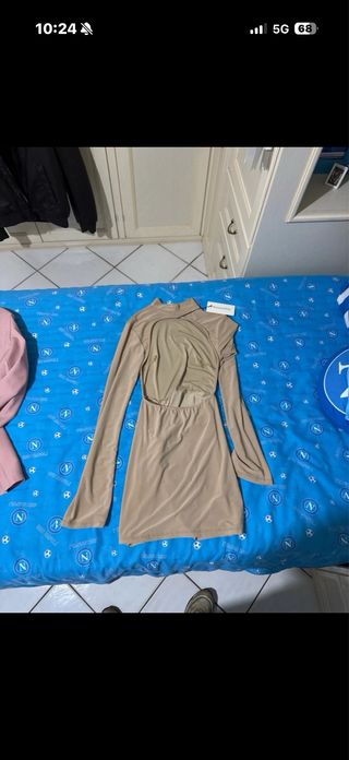 Mini abito donna beige scollo posteriore