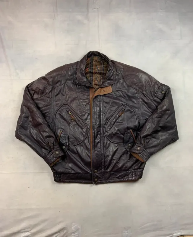 Chaqueta Bomber Cuero Vintage Marrón.M.