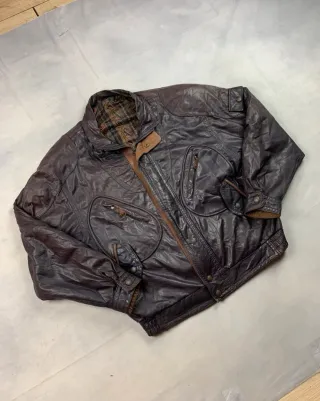 Chaqueta Bomber Cuero Vintage Marrón.M.