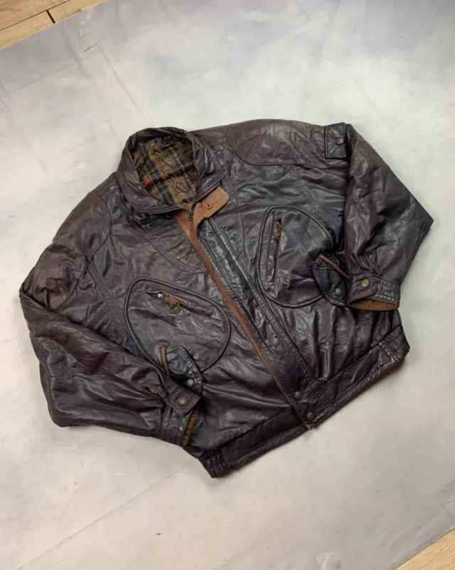 Chaqueta Bomber Cuero Vintage Marrón.M.