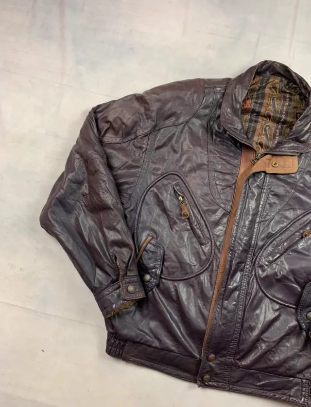 Chaqueta Bomber Cuero Vintage Marrón.M.