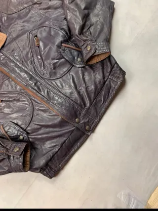 Chaqueta Bomber Cuero Vintage Marrón.M.