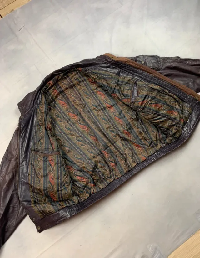 Chaqueta Bomber Cuero Vintage Marrón.M.