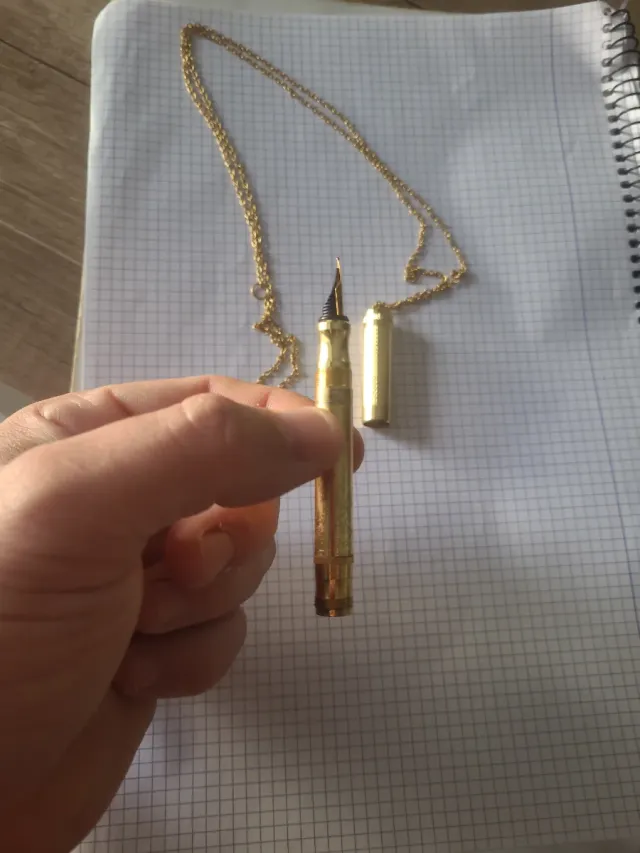 Pluma dourada com corrente