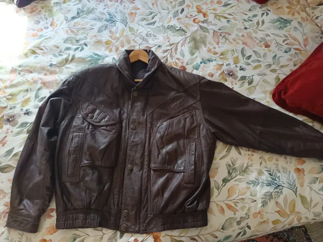 Chaqueta Bomber Cuero Marrón Talla L