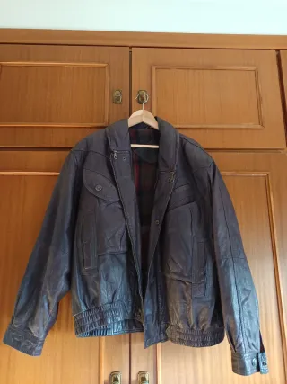 Chaqueta Bomber Cuero Marrón Talla L