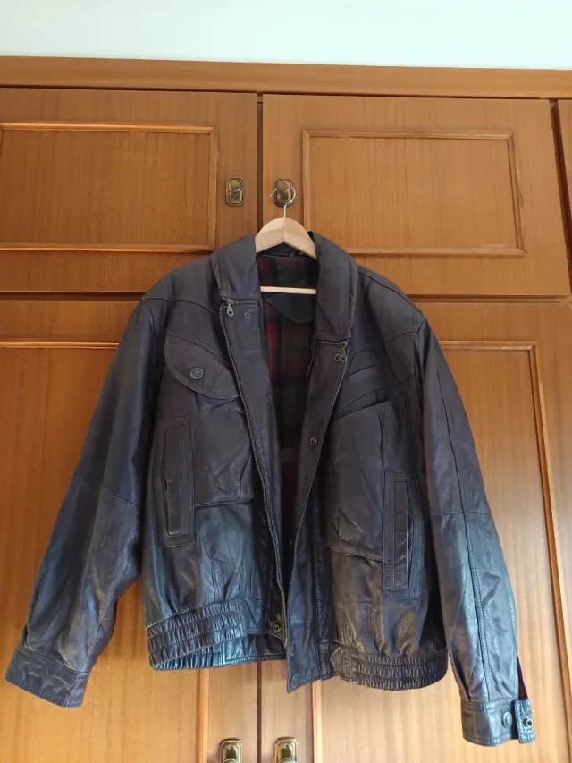 Chaqueta Bomber Cuero Marrón Talla L