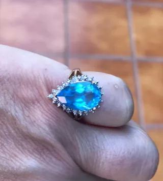 Anillo Oro dorado 9k Topacio y Diamantes