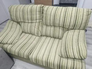 Sofá de 2 plazas tela beige y verde