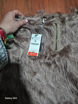 Falda Zara M/38 Marrón Flecos Cremallera
