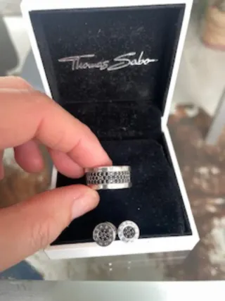 Anillo y pendientes Thomas Sabo plata y negro