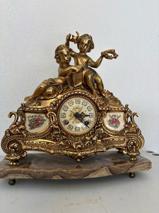 Reloj de sobremesa bronce y cerámica vintage