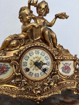 Reloj de sobremesa bronce y cerámica vintage