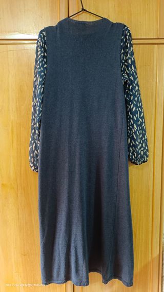 Vestido azul con hojas y chaqueta L