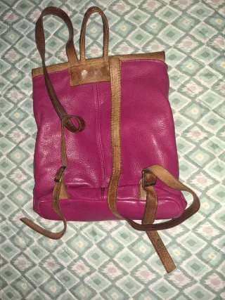 Mochila Cuero Marrón y Rosa