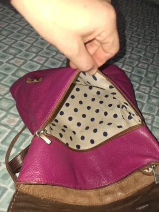 Mochila Cuero Marrón y Rosa