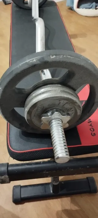 Conjunto banco de abdominales plegable+ pesas