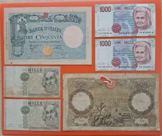 Lotto 6 banconote Lire Italiane e Regno d'Italia