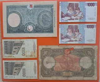 Lotto 6 banconote Lire Italiane e Regno d'Italia