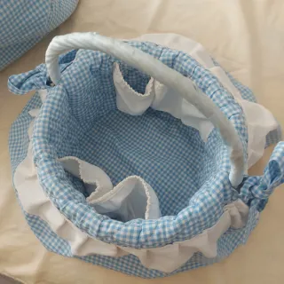 Canastilla y bolsa bebé azul cuadros