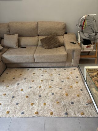 Tappeto in Cotone Beige e Multicolore 170x125