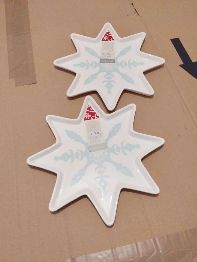 2 Bandejas Copo Nieve Cerámica