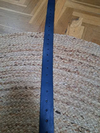 Cinturón de piel azul con hebilla dorada