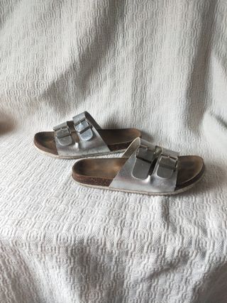 Sandalias plateadas mujer talla 40 de meter planas