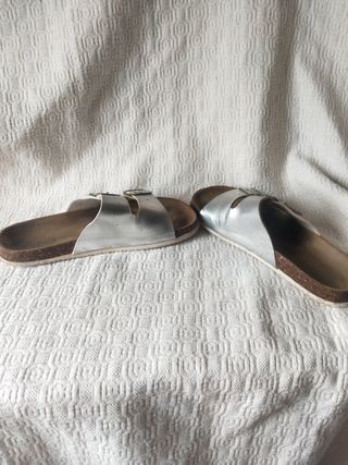 Sandalias plateadas mujer talla 40 de meter planas