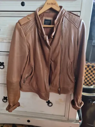 Cazadora Zara Piel Marrón Talla M