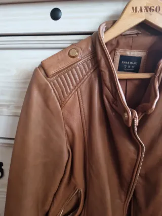Cazadora Zara Piel Marrón Talla M